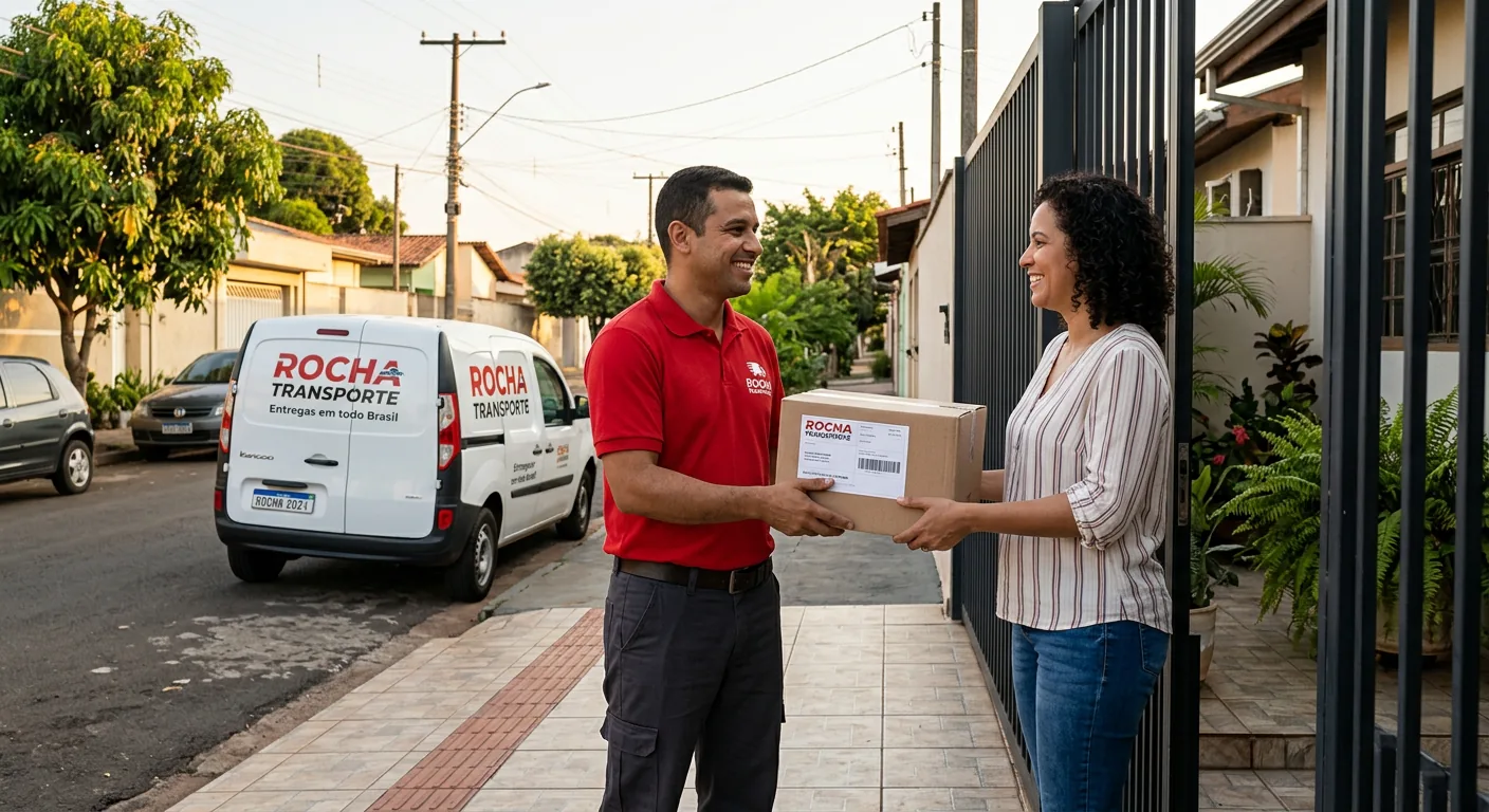 Motorista da Rocha Transporte realizando entrega de frete